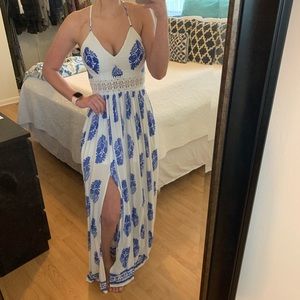 White and Blue Maxi Dress